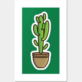 Green Cactus Plant In Vase Sticker vector illustration. Healthcare and Nature object icon concept. desert green cactus plant vector sticker design. Home plant cactus symbol graphic design. Posters and Art